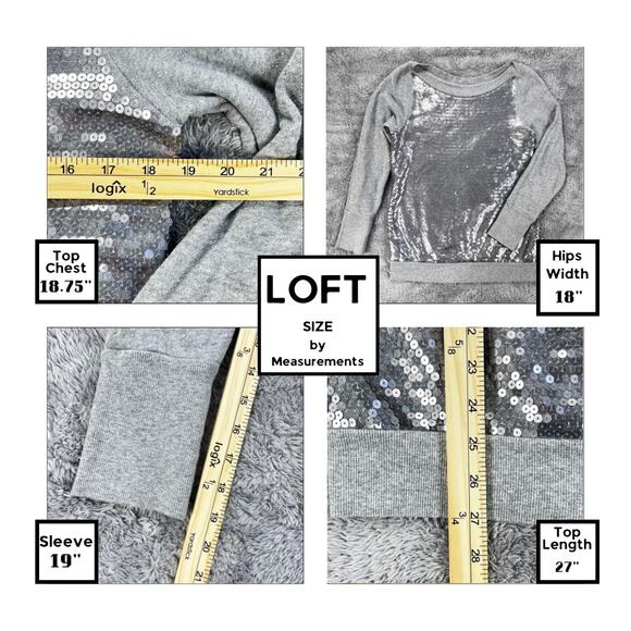 LOFT Sequined Sweatshirt Sweater Womens sz Large Gray After-Dark Sparkle Disco - Picture 8 of 8